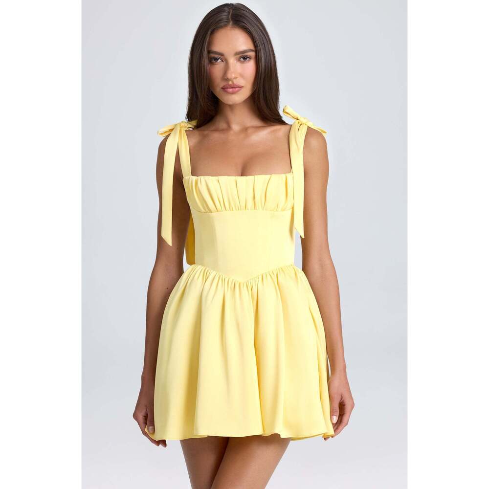 Oh Polly Draped Corset Mini Dress in Lemon Sherbet 4 / Regular